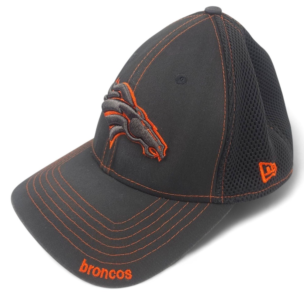 Denver Broncos New Era 39THIRTY Hat Mens L/XL Black Orange NFL Sideline Flex Fit